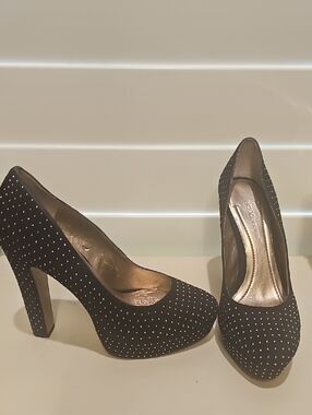 BCBG Black Rhinestone Studded Platform Pumps